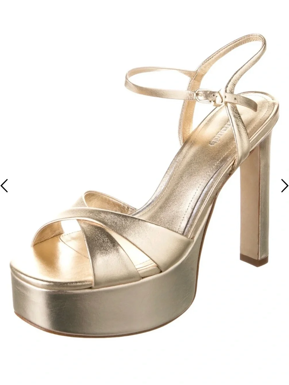 Larroude Metallic Gold Platform Sandal with Ankle Strap